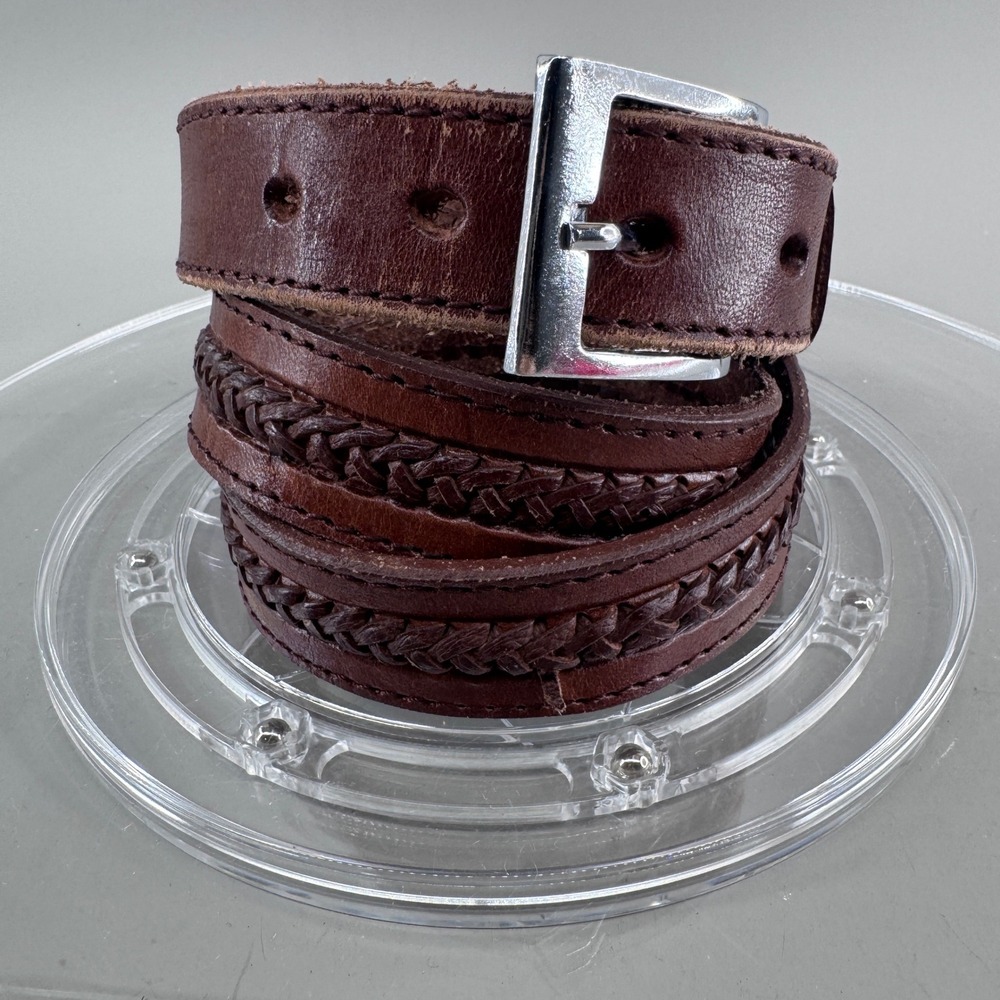 Chirra Mens Leather Belt Braided Embossed Western Brown Size 40 Made in Mexico